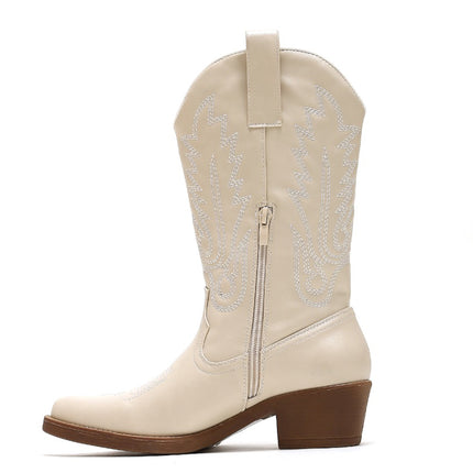 Smile Favorites Cowboystiefel Beige mit weißen Nähten