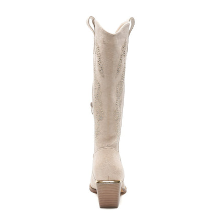 Smile Favorites Cowboy Stiefel Beige Suedine Strass Hoch