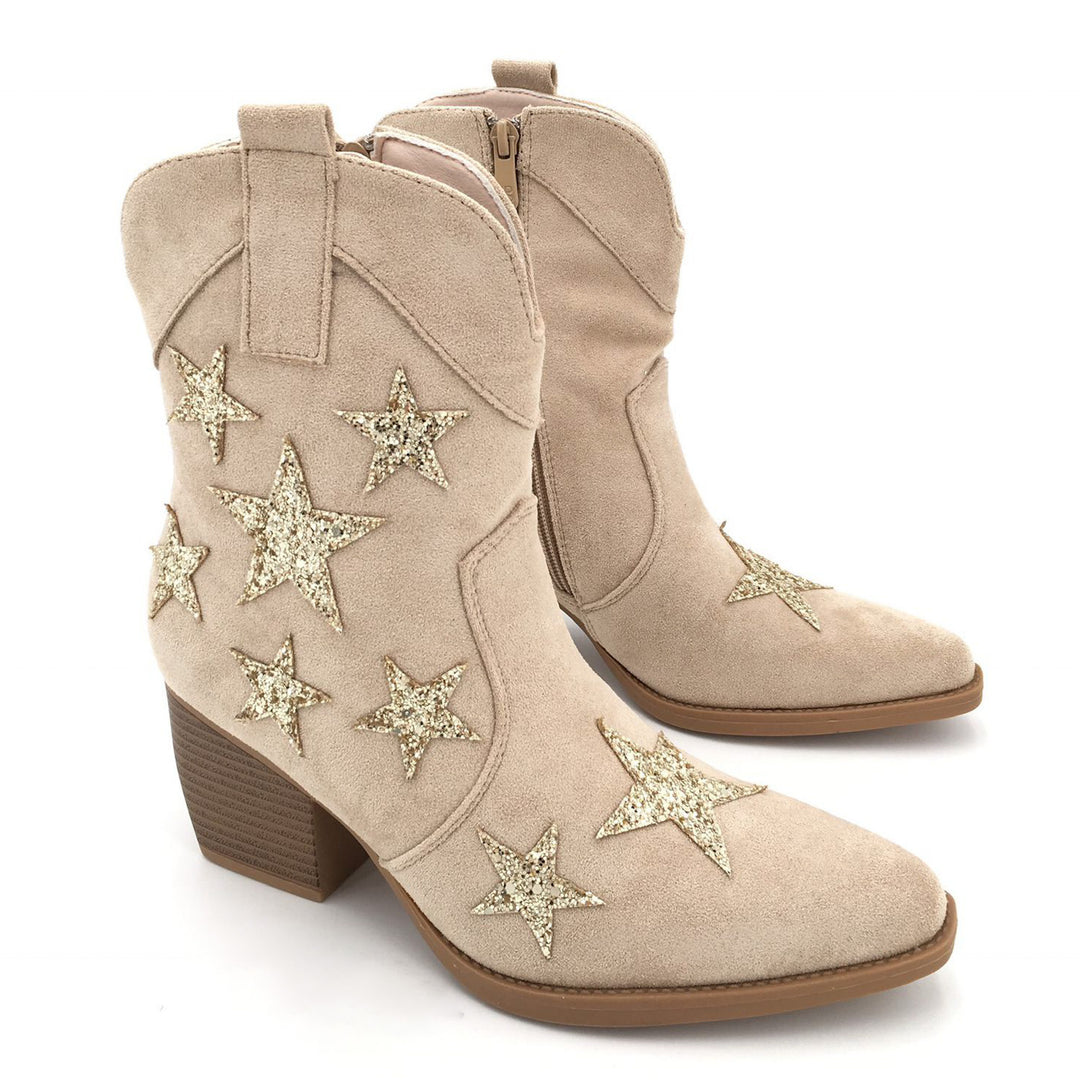 Smile Favorites Cowboy Stiefel Beige Suedine Stars Gold