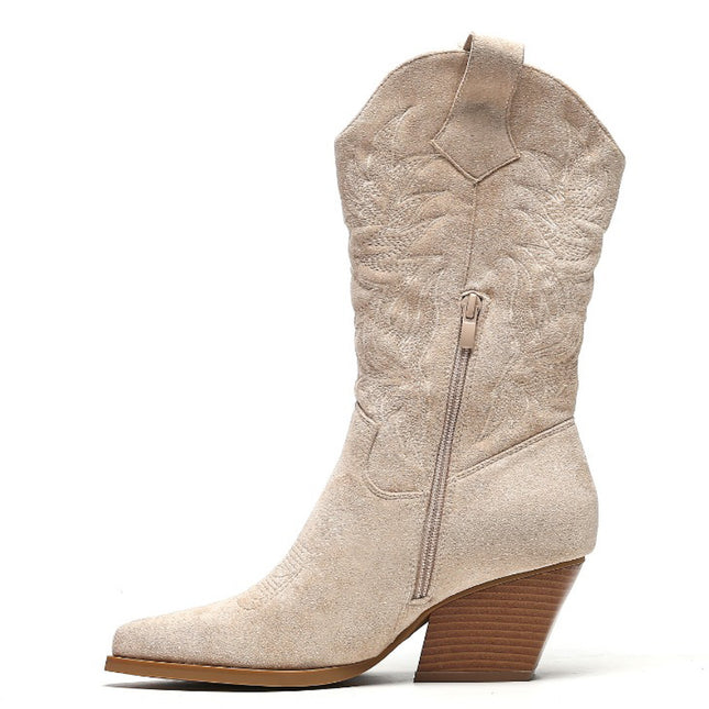 Smile Favorites Cowboy Stiefel Beige Suedine Nähte