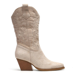 Smile Favorites Cowboy Stiefel Beige Suedine Nähte