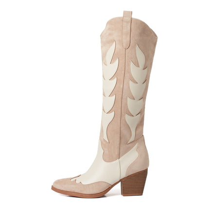 Smile Favorites Cowboystiefel Beige Veloursleder Weiß hoch