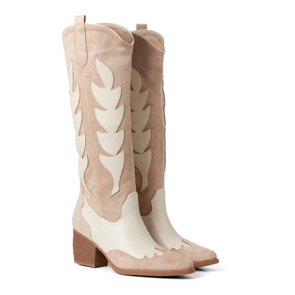 Smile Favorites Cowboystiefel Beige Veloursleder Weiß hoch