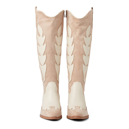 Smile Favorites Cowboystiefel Beige Veloursleder Weiß hoch