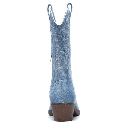 Smile Favorites Cowboystiefel Blaues Veloursleder mit weißen Nähten