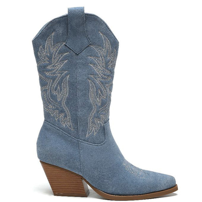 Smile Favorites Cowboystiefel Blau Suedine Nähte Beige