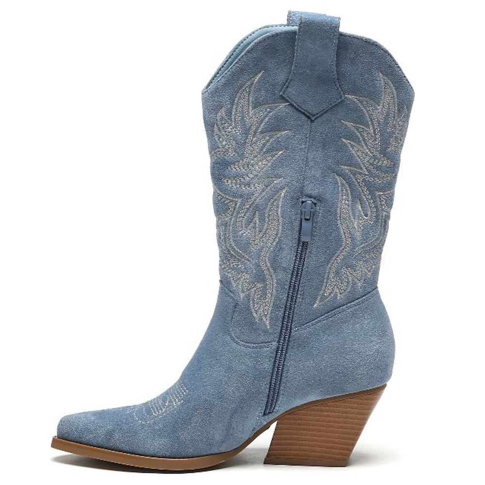 Smile Favorites Cowboystiefel Blau Suedine Nähte Beige