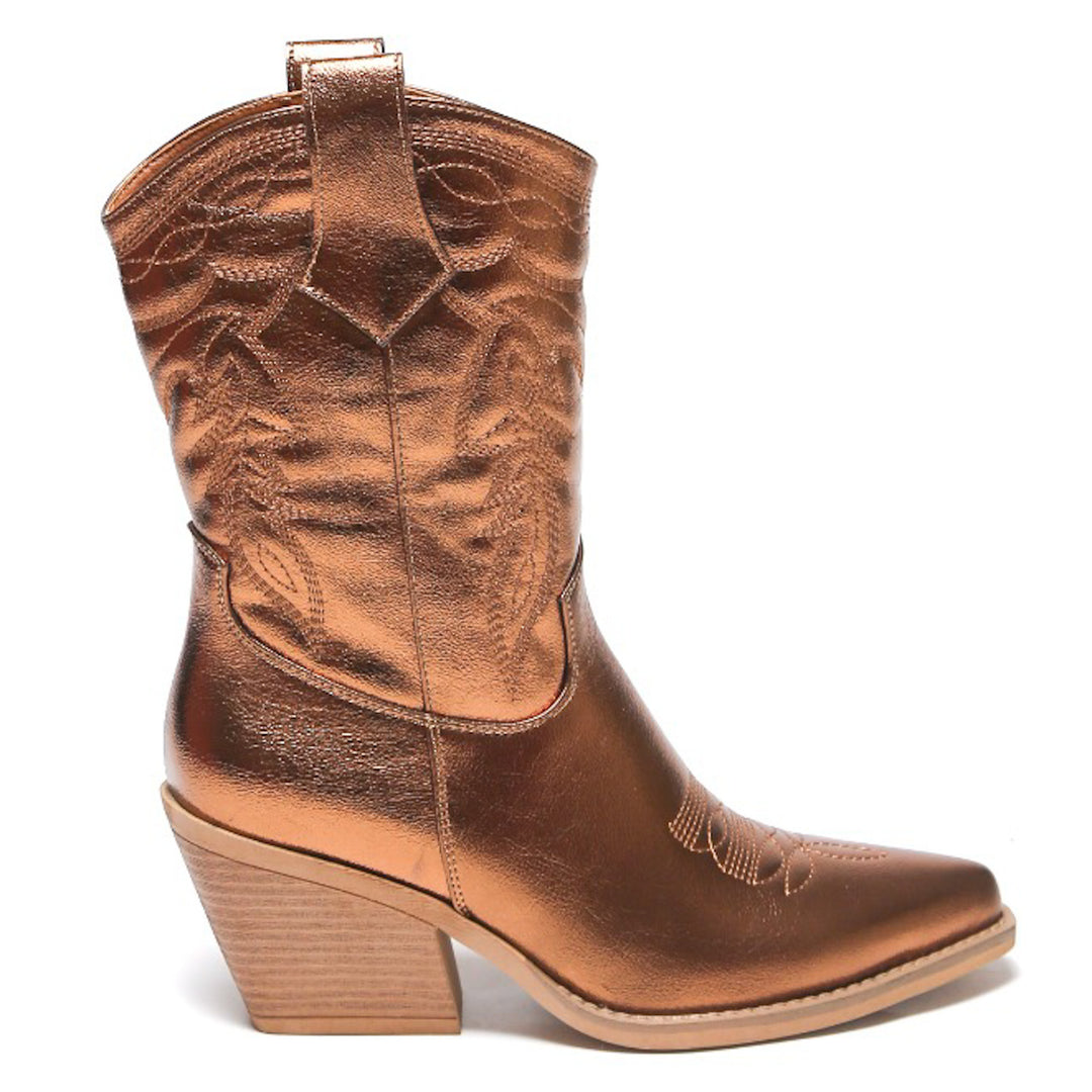Smile Favorites Cowboystiefel Bronze Metallic Kalb Nähte