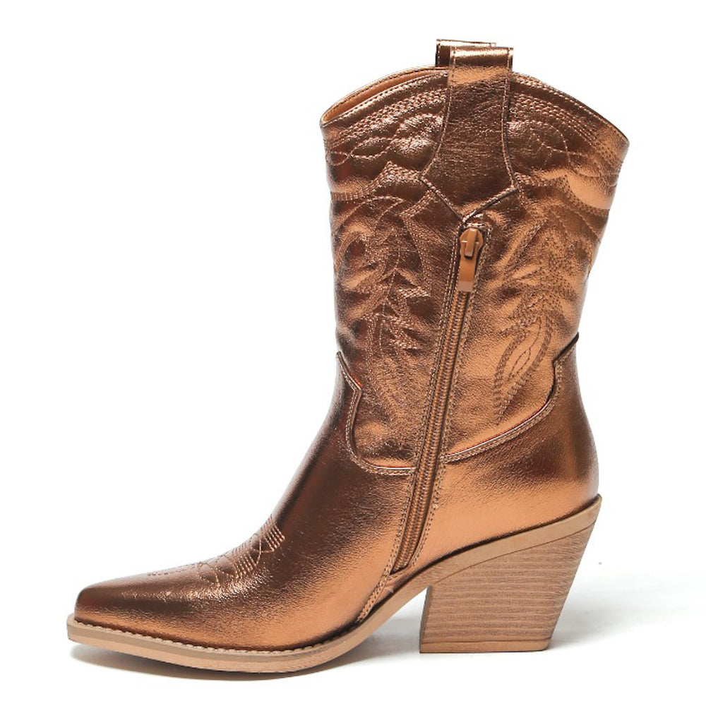 Smile Favorites Cowboystiefel Bronze Metallic Kalb Nähte