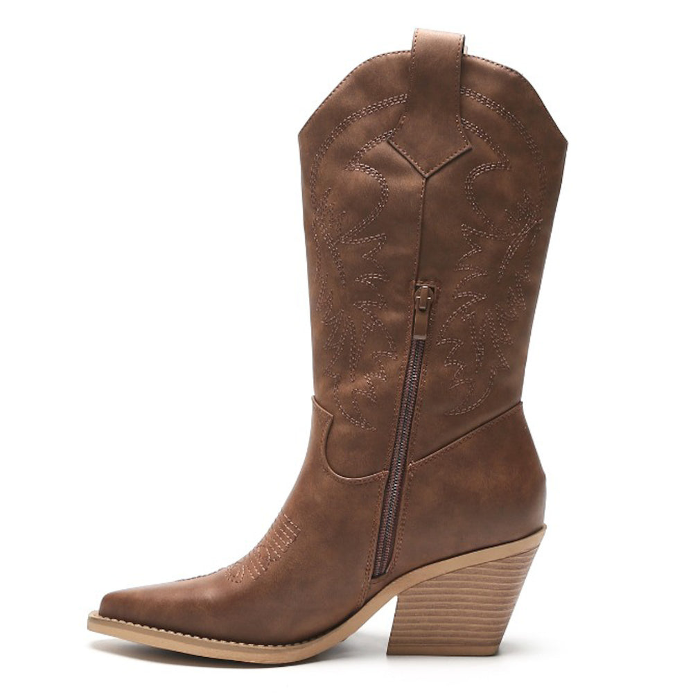 Smile Favorites Cowboystiefel Braun Lederoptik Nähte