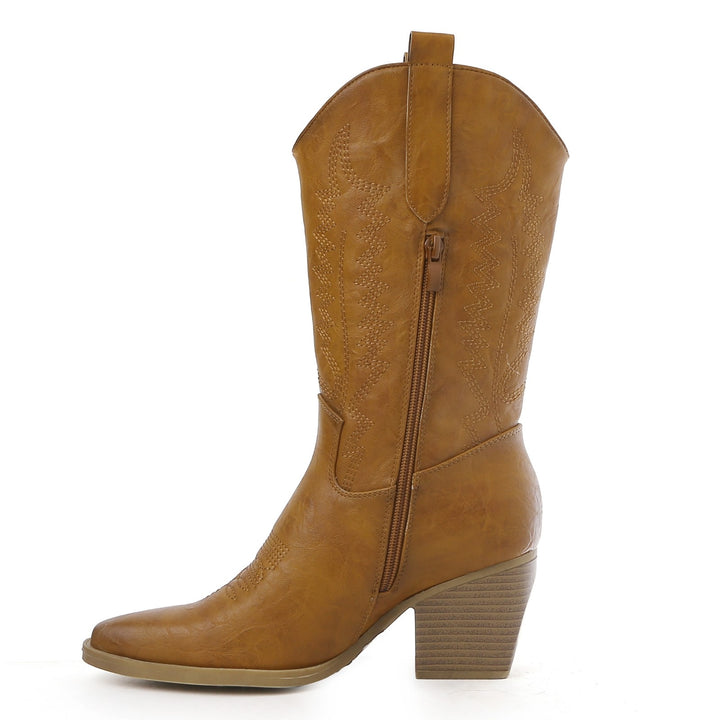 Smile Favorites Cowboystiefel Camel Lederoptik Nähte