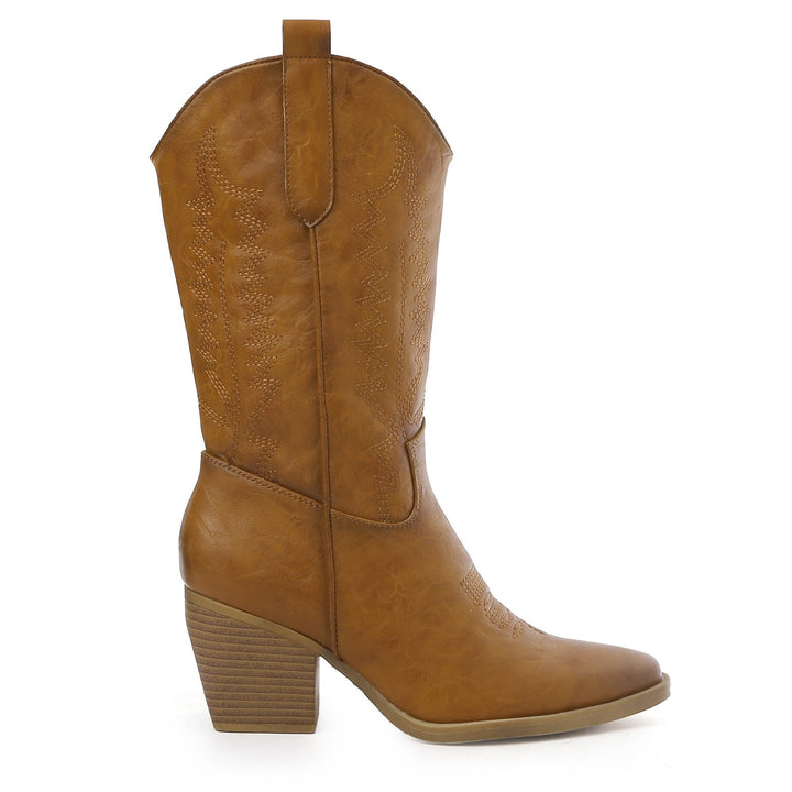 Smile Favorites Cowboystiefel Camel Lederoptik Nähte
