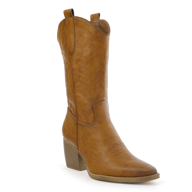 Smile Favorites Cowboystiefel Camel Lederoptik Nähte