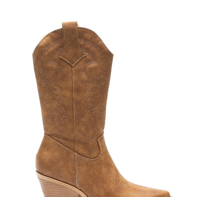 Smile Favorites Cowboystiefel Camel Lederoptik Nähte