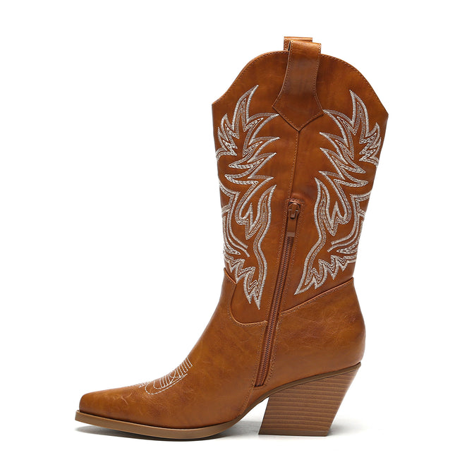 Smile Favorites Cowboystiefel Camel Nähte Beige