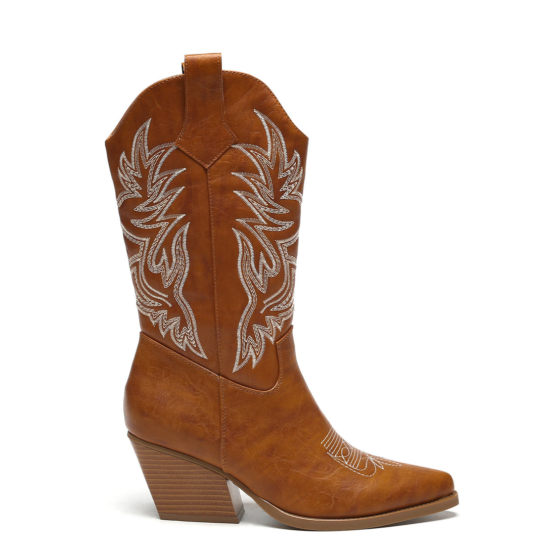 Smile Favorites Cowboystiefel Camel Nähte Beige
