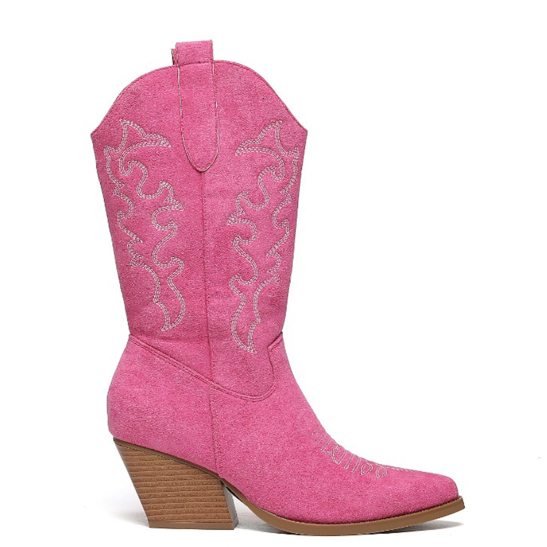 Smile Favorites Cowboystiefel Fuchsia Wildleder Nähte