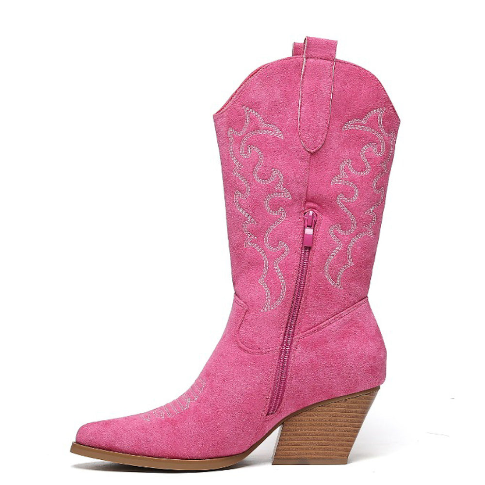 Smile Favorites Cowboystiefel Fuchsia Wildleder Nähte