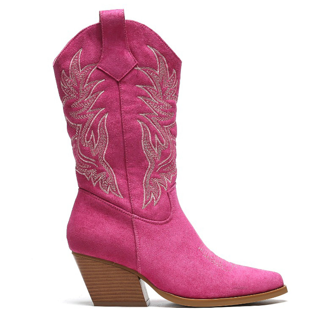 Smile Favorites Cowboy Stiefel Fuchsia Suedine Nähte Beige
