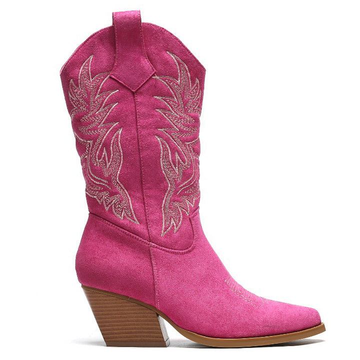 Smile Favorites Cowboy Stiefel Fuchsia Suedine Nähte Beige