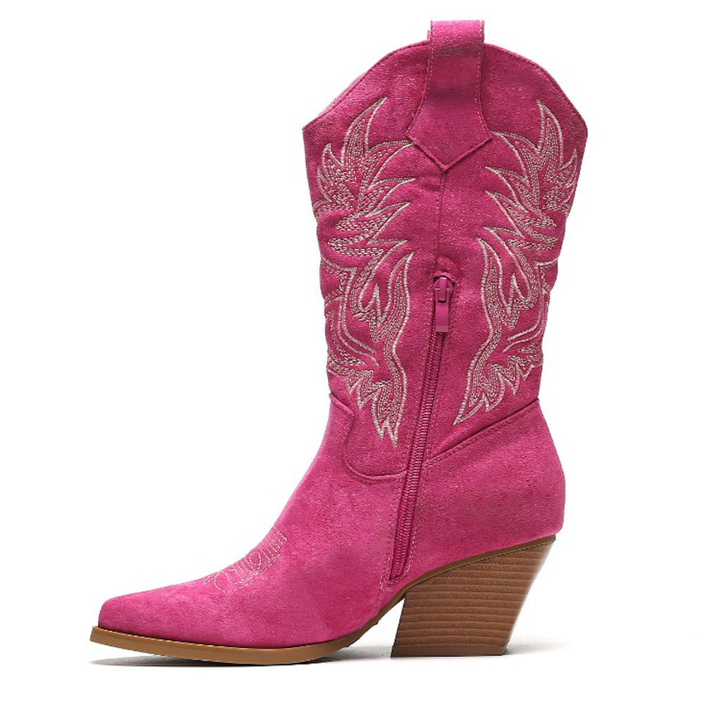 Smile Favorites Cowboy Stiefel Fuchsia Suedine Nähte Beige