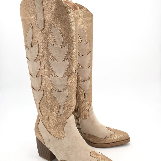 Smile Favorites Cowboystiefel Gold Beige hoch