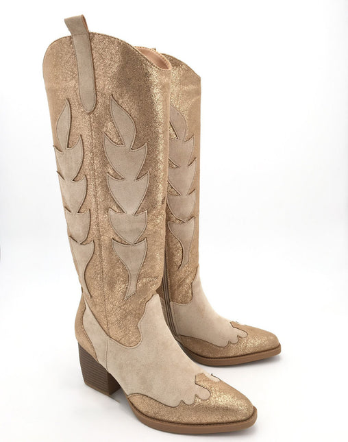 Smile Favorites Cowboystiefel Gold Beige hoch