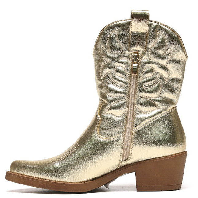 Smile Favorites Cowboystiefel Gold kurz genäht