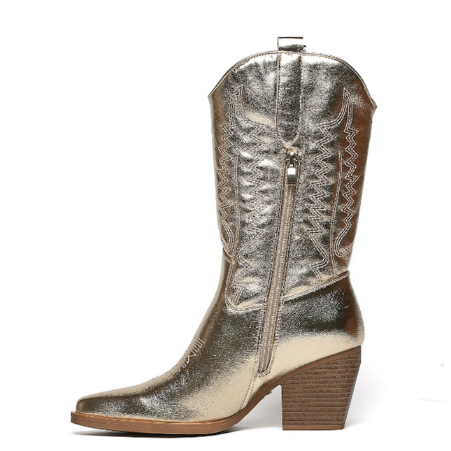 Smile Favorites Cowboystiefel Goldfarbene Nähte in Lederoptik