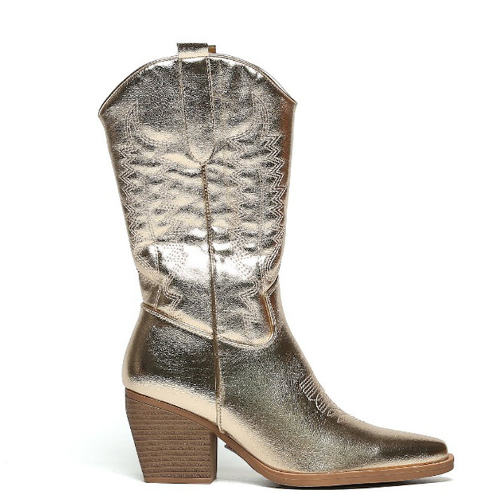 Smile Favorites Cowboystiefel Goldfarbene Nähte in Lederoptik