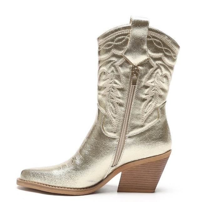 Smile Favorites Cowboy-Stiefel Gold Metallic-Kalbsnähte
