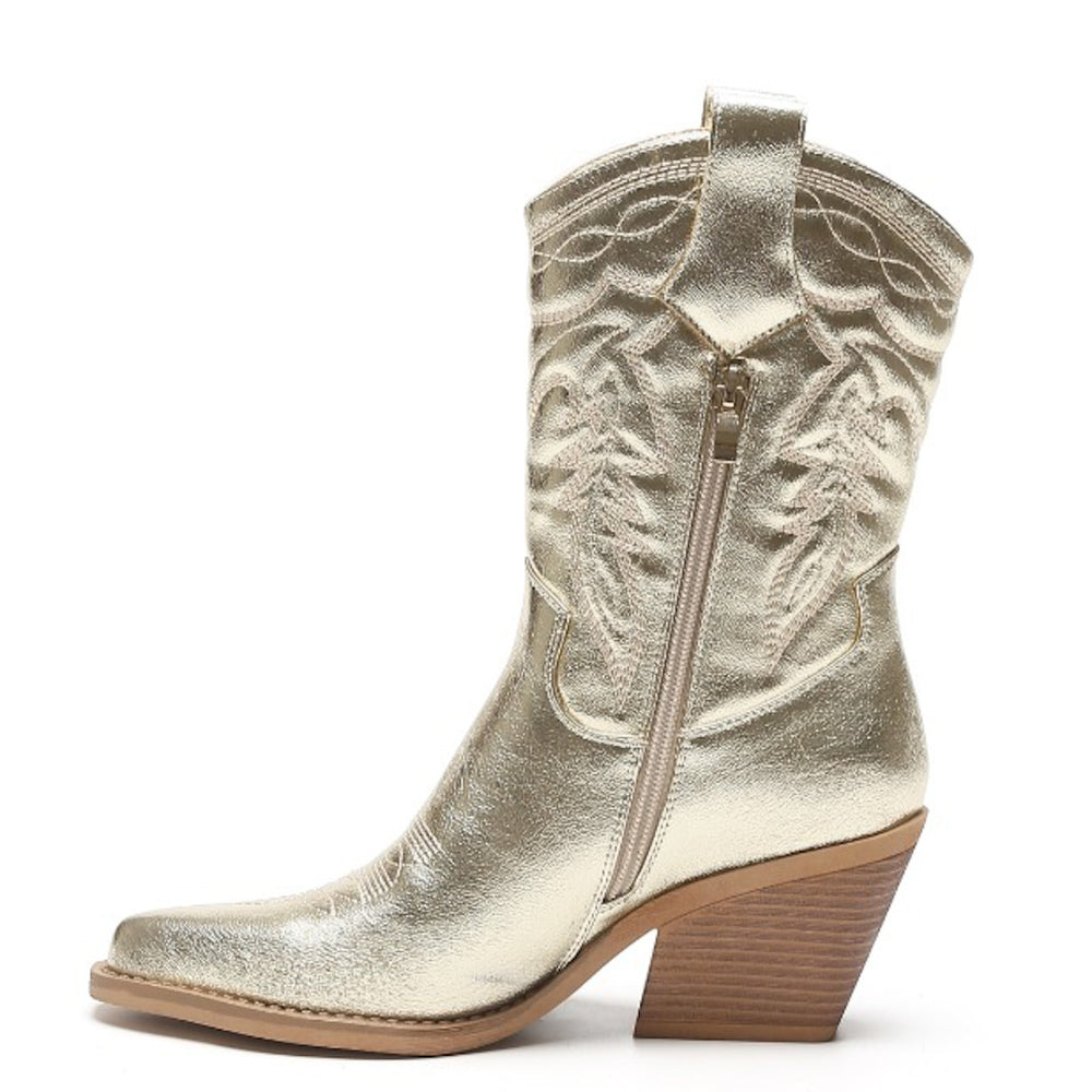Smile Favorites Cowboy-Stiefel Gold Metallic-Kalbsnähte