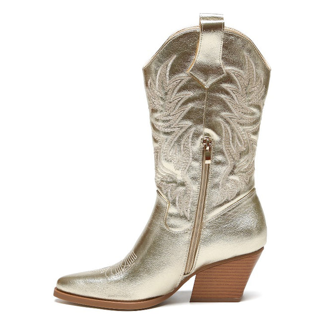 Smile Favorites Cowboystiefel mit Goldnähten Beige