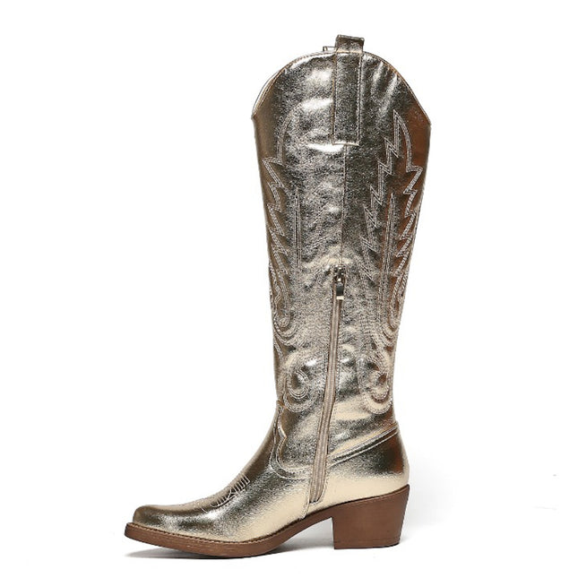 Smile Favorites Cowboystiefel Goldfarbene Nähte Hoch