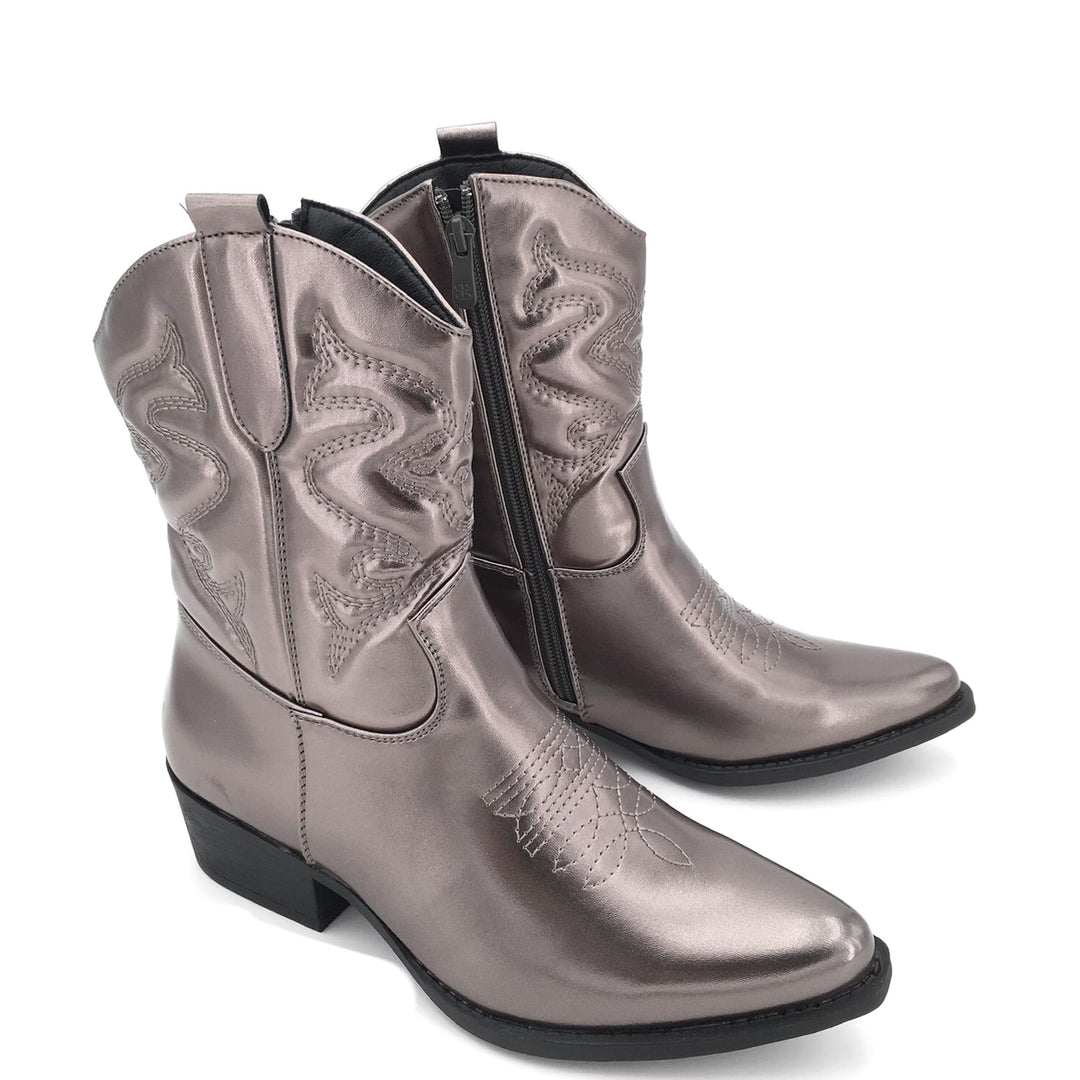 Smile Favorites Cowboystiefel Grau Metallisch Kurz
