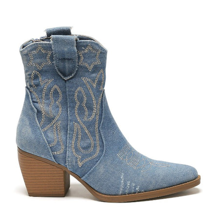 Smile Favorites Cowboystiefel Jeans Blau Kurz Star Beschädigt