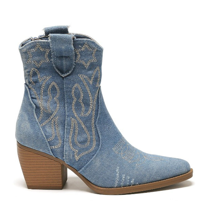Smile Favorites Cowboystiefel Jeans Blau Kurz Star Beschädigt