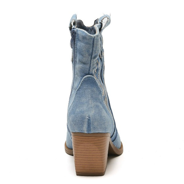 Smile Favorites Cowboystiefel Jeans Blau Kurz Star Beschädigt