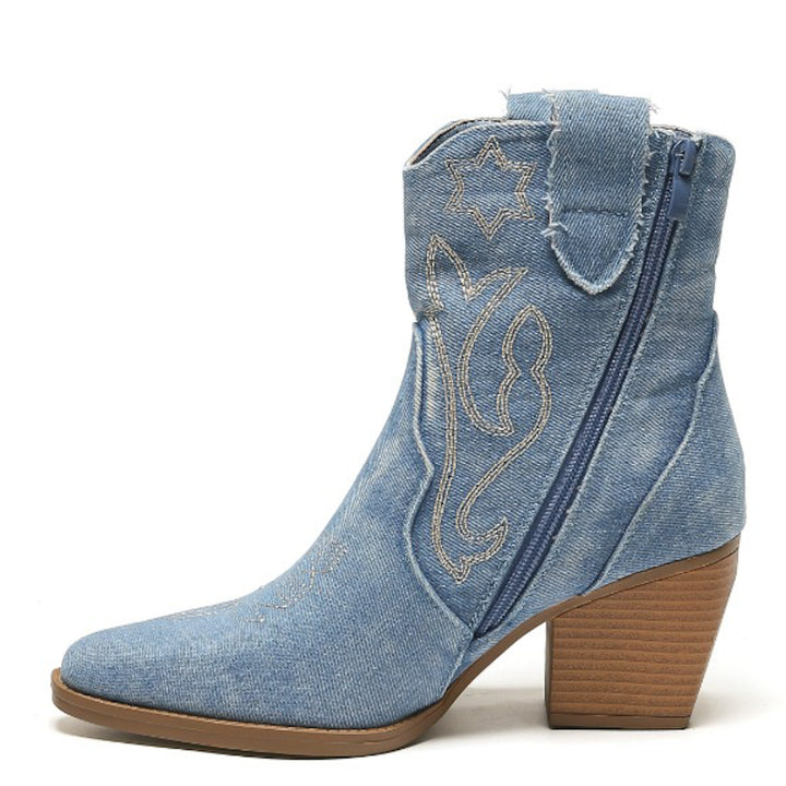 Smile Favorites Cowboystiefel Jeans Blau Kurz Star Beschädigt
