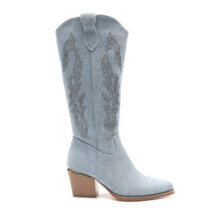 Smile Favorites Cowboystiefel Jeans Blau Strass Hoch