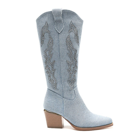 Smile Favorites Cowboystiefel Jeans Blau Strass Hoch