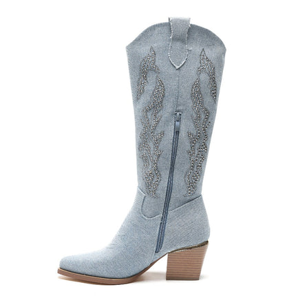 Smile Favorites Cowboystiefel Jeans Blau Strass Hoch