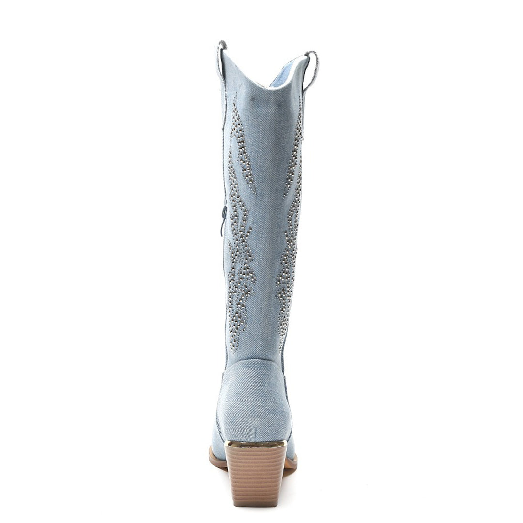 Smile Favorites Cowboystiefel Jeans Blau Strass Hoch