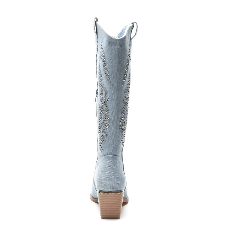 Smile Favorites Cowboystiefel Jeans Blau Strass Hoch