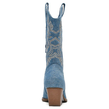 Smile Favorites Cowboystiefel Jeans Blau Nähte Beige