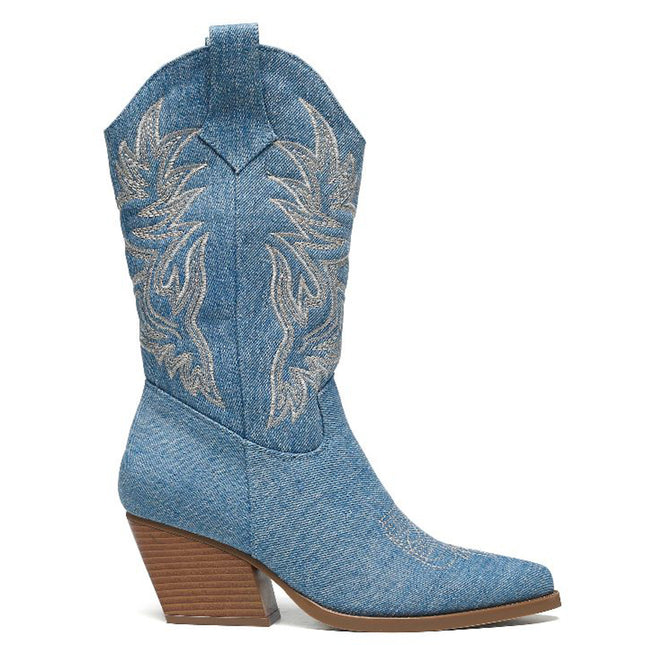 Smile Favorites Cowboystiefel Jeans Blau Nähte Beige