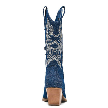 Smile Favorites Cowboystiefel Jeans Dunkelblau Nähte Beige