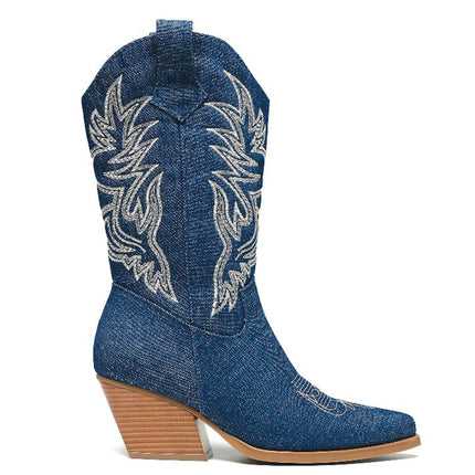 Smile Favorites Cowboystiefel Jeans Dunkelblau Nähte Beige