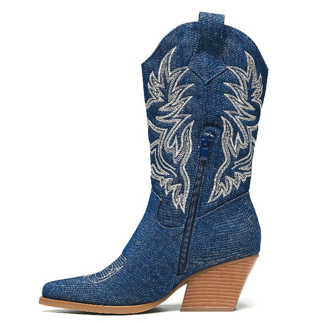 Smile Favorites Cowboystiefel Jeans Dunkelblau Nähte Beige