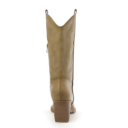 Smile Favorites Cowboystiefel Khaki Lederoptik Nähte